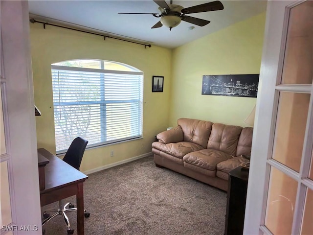 142 SE 30th Ter, Cape Coral, FL 33904 - office area with carpet flooring, a ceiling fan, and baseboards