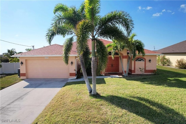 view of front facade featuring a garage and a front yard