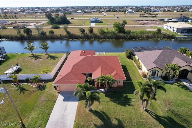 aerial view with a water view