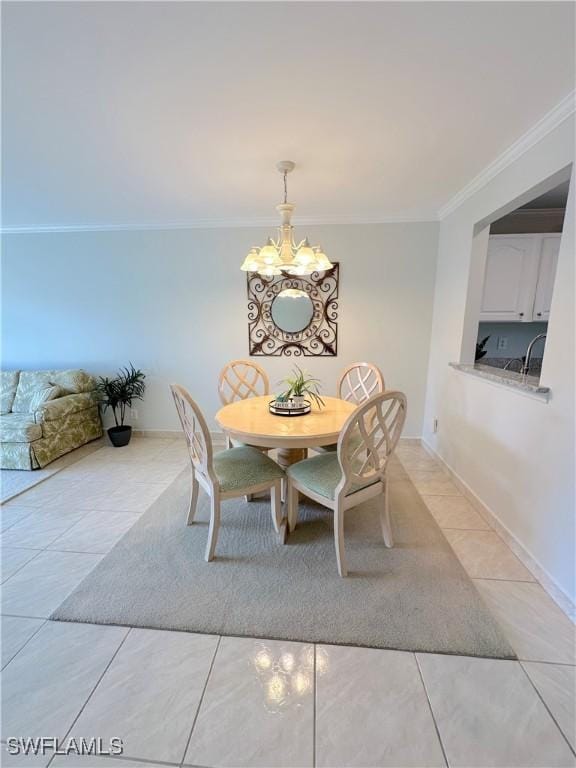 unfurnished dining area featuring a chandelier and crown molding