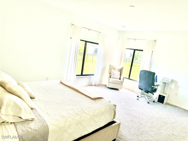 carpeted bedroom featuring multiple windows