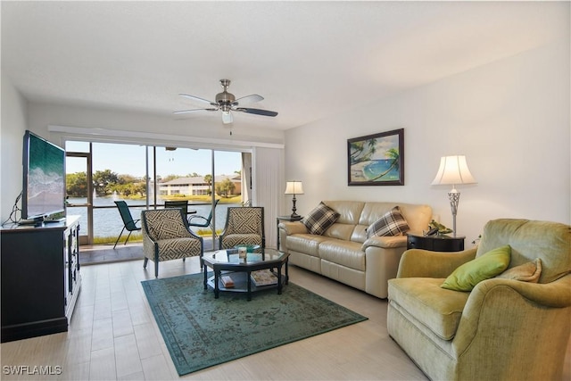 living room with ceiling fan