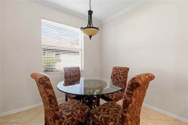 tiled dining area with crown molding