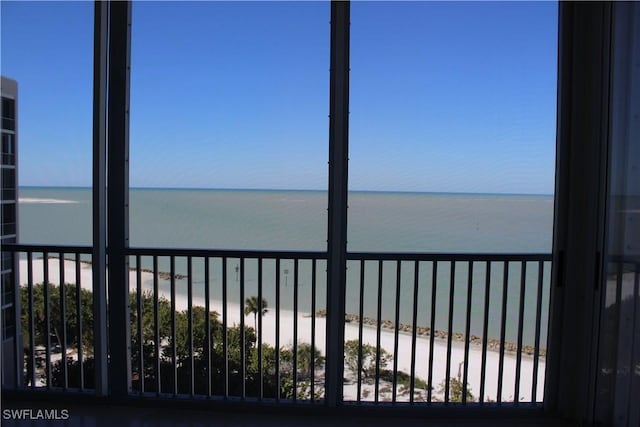 property view of water featuring a beach view