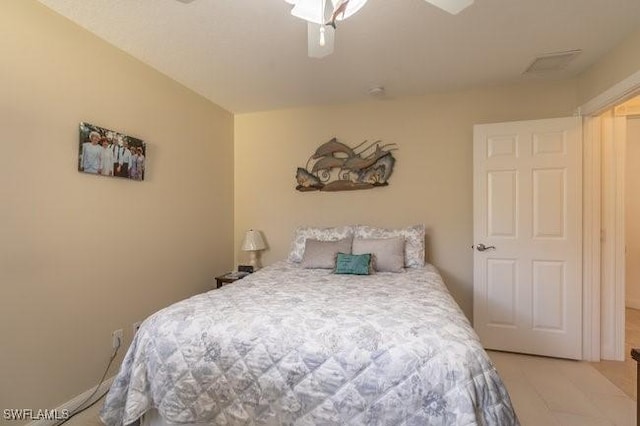 bedroom with visible vents and ceiling fan