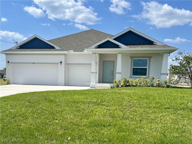 3511 NW 19th Ter, Cape Coral, FL 33909 - view of front of house featuring roof with shingles, an attached garage, stucco siding, a front lawn, and driveway
