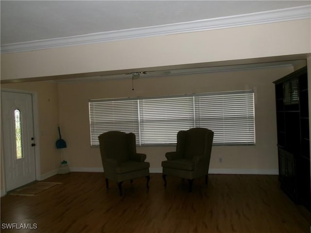 5447 Capbern Ct, Fort Myers, FL 33919 - unfurnished room with dark wood-style floors, a healthy amount of sunlight, baseboards, and crown molding