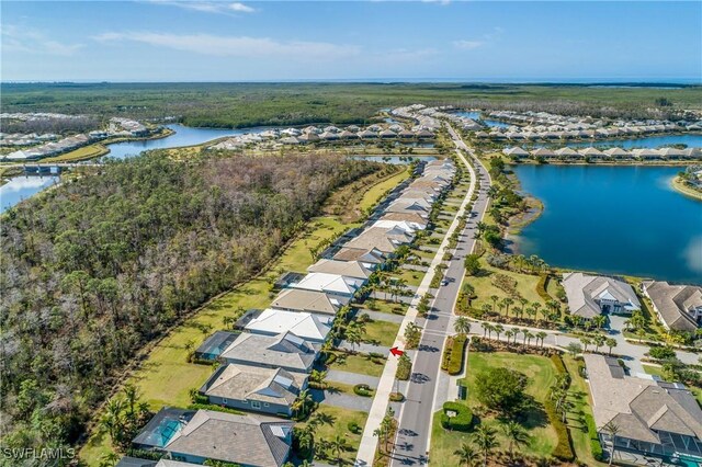 bird's eye view featuring a water view