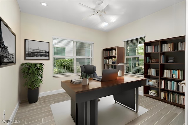 office area featuring ceiling fan