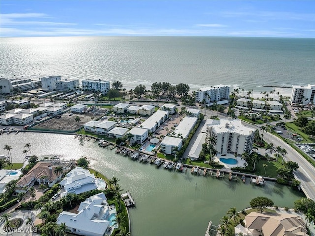 bird's eye view with a water view and a city view