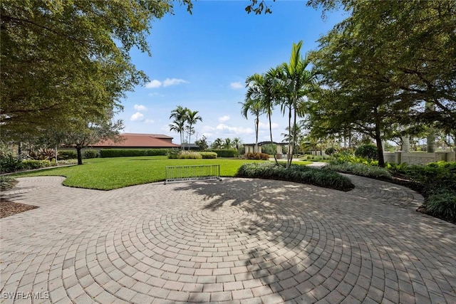 view of community featuring a lawn