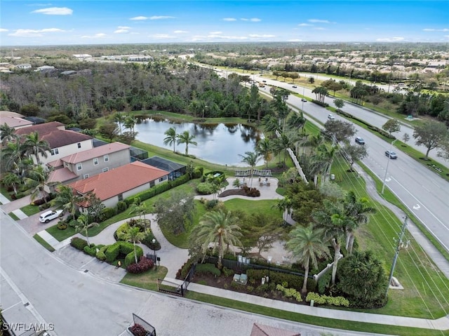 drone / aerial view featuring a water view