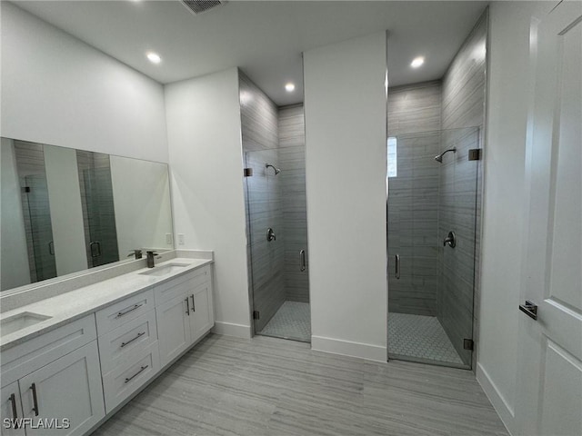 bathroom with vanity and walk in shower