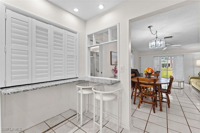 1050 Lake Mcgregor Dr Unit 6747, Fort Myers, FL 33919 - dining area with light tile patterned floors, visible vents, ceiling fan, a textured ceiling, and recessed lighting