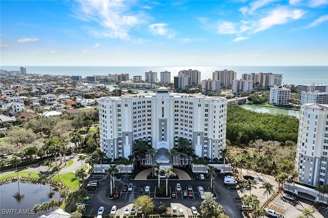 bird's eye view with a water view and a city view