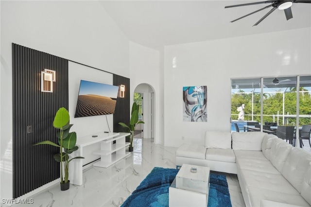 living room featuring ceiling fan