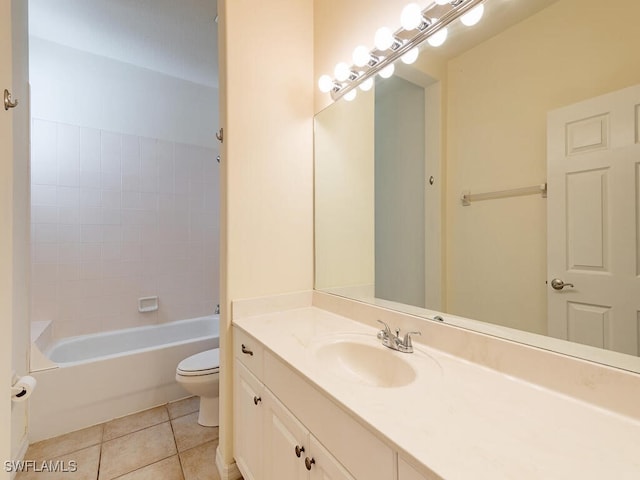 full bathroom featuring toilet, tile patterned flooring, shower / washtub combination, and vanity