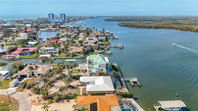 aerial view featuring a water view