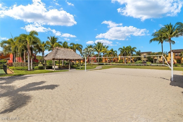 view of property's community featuring volleyball court and a gazebo