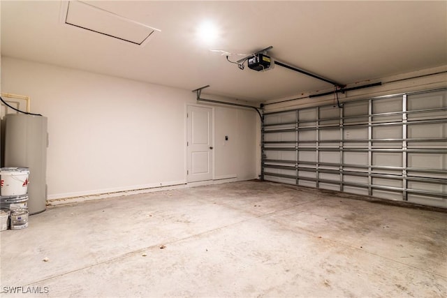 garage with gas water heater and a garage door opener