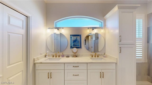 bathroom with plenty of natural light, a sink, and double vanity