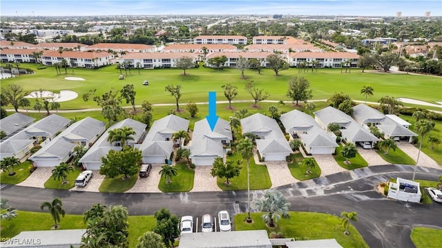 bird's eye view featuring a residential view and view of golf course