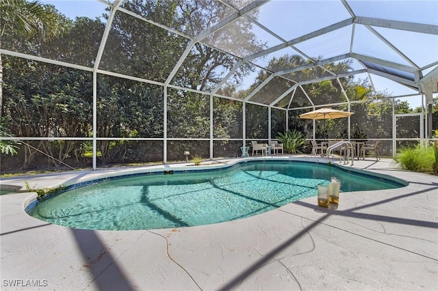 pool with a patio area and a lanai