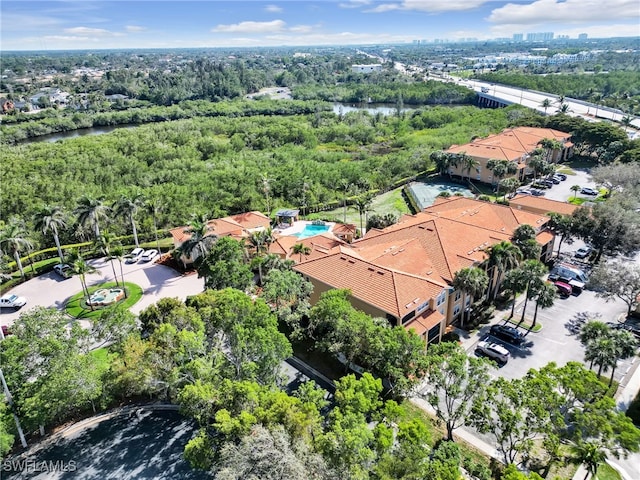 aerial view with a water view