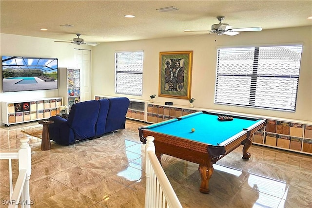 13789 Callisto Ave, Naples, FL 34109 - recreation room with a ceiling fan, recessed lighting, billiards table, and a textured ceiling