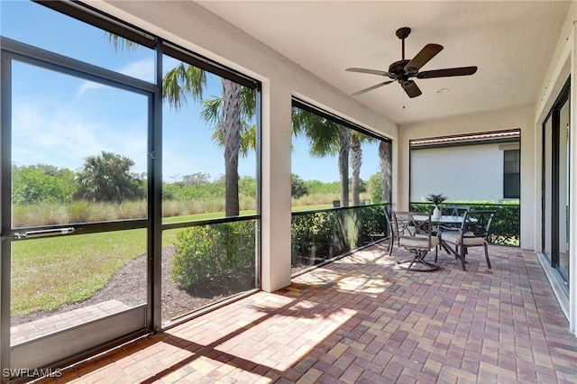 sunroom / solarium with plenty of natural light and ceiling fan