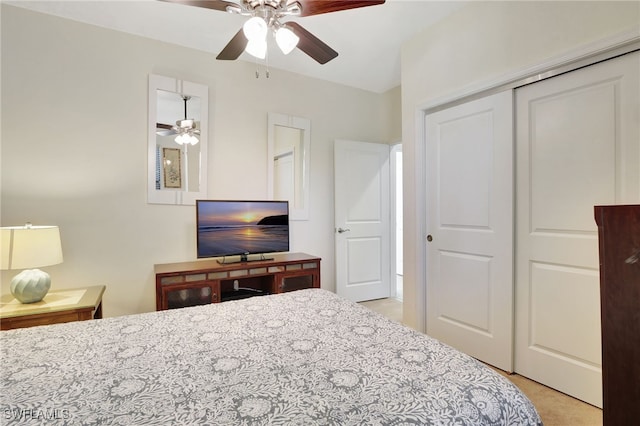 bedroom with a closet and ceiling fan