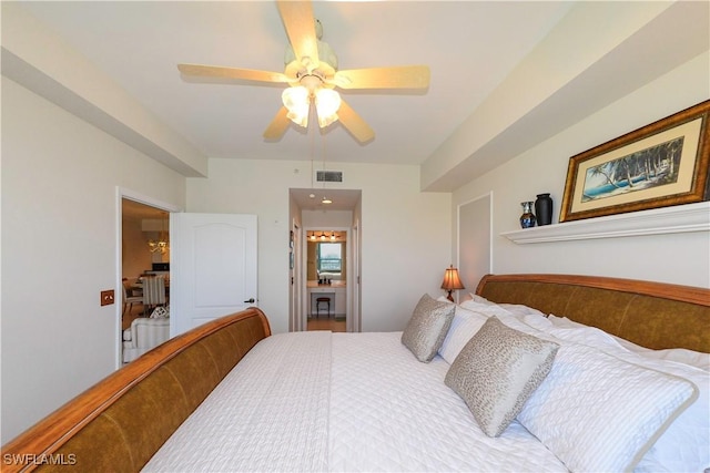 bedroom with visible vents and ceiling fan