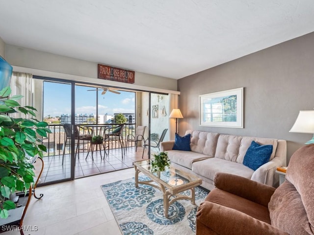 living area with light tile patterned floors