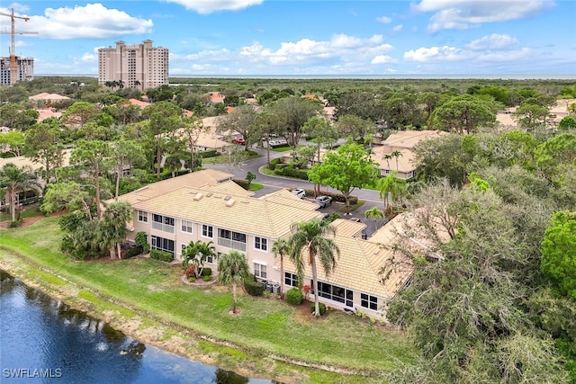 aerial view with a water view