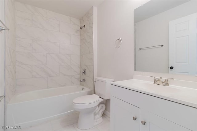 full bath featuring shower / washtub combination, vanity, and toilet