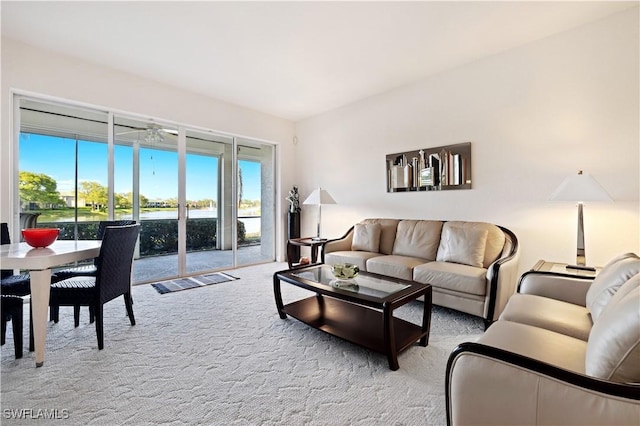 living area featuring carpet