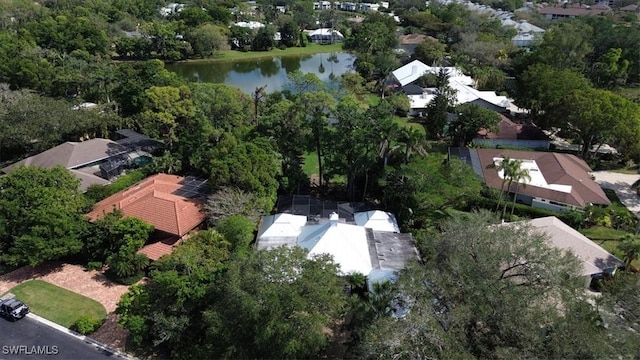 bird's eye view with a residential view and a water view