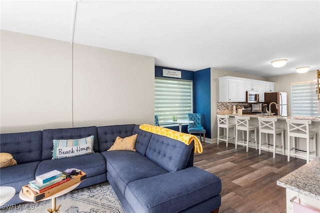 living area featuring dark wood finished floors