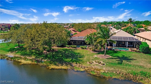 aerial view with a water view