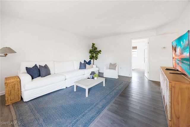 living room with dark wood finished floors