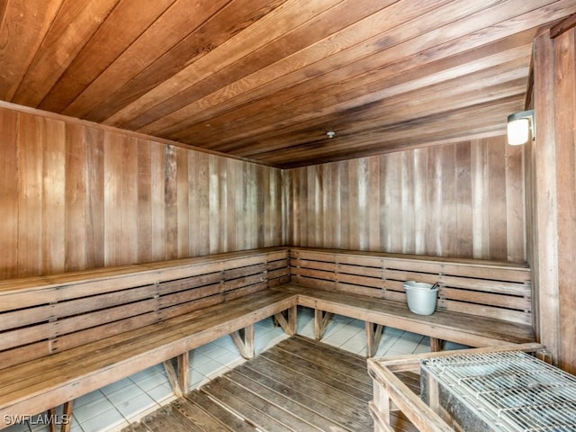 view of sauna featuring tile patterned floors