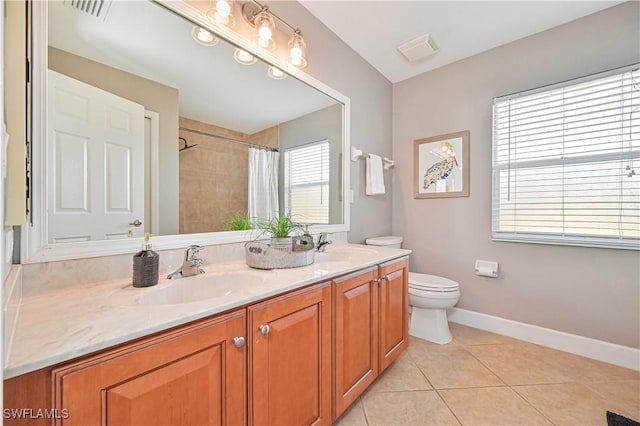 full bathroom featuring double vanity, visible vents, a sink, and tile patterned floors