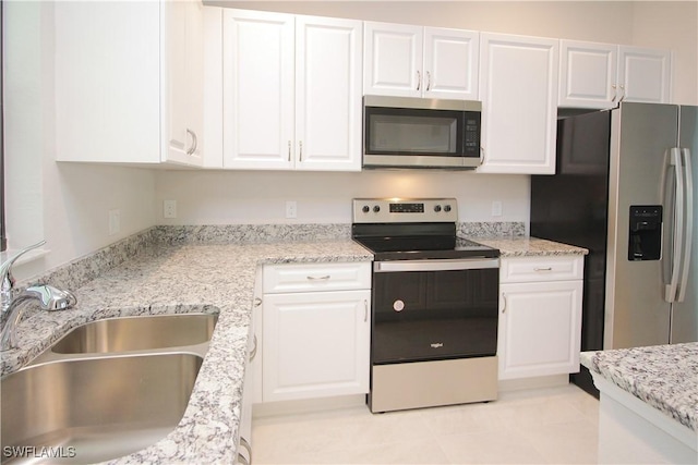 kitchen with white cabinetry, stainless steel appliances, and a sink