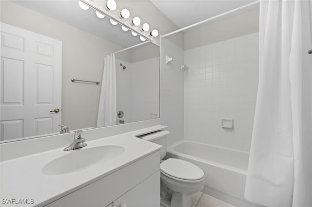 7735 Citrus Hill Ln, Naples, FL 34109 - full bathroom featuring toilet, shower / bath combination with curtain, vanity, and tile patterned floors