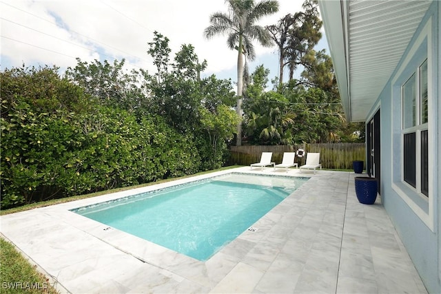 view of pool with a patio area, a fenced backyard, and a fenced in pool