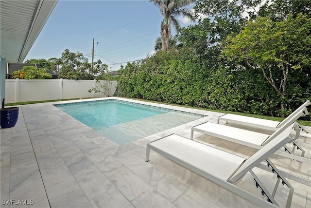 view of pool with a patio area, a fenced backyard, and a fenced in pool