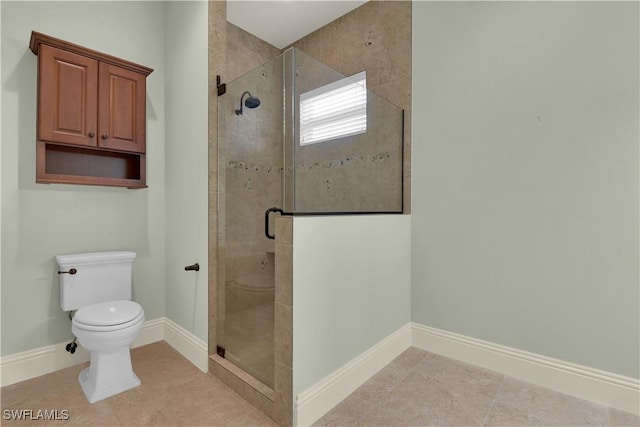 7627 Palmer Ct, Naples, FL 34113 - bathroom featuring toilet, a shower stall, tile patterned flooring, and baseboards