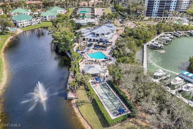 bird's eye view featuring a water view