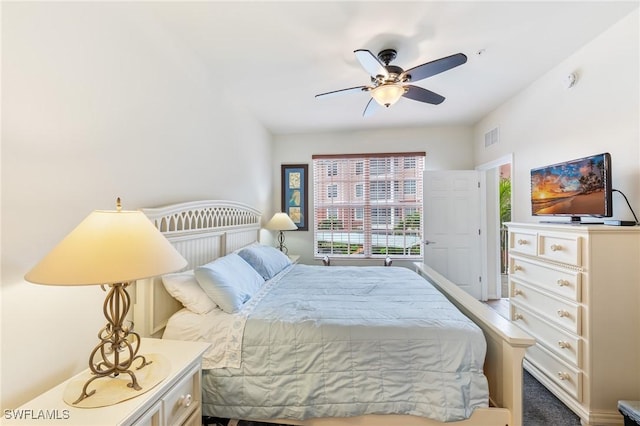 bedroom featuring ceiling fan and visible vents