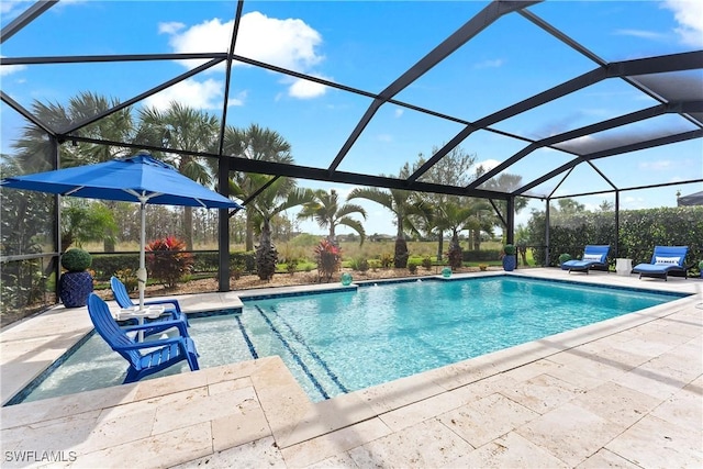 pool featuring a lanai and a patio area